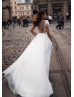 Cap Sleeves Beaded Ivory Lace Tulle Sparkly Wedding Dress